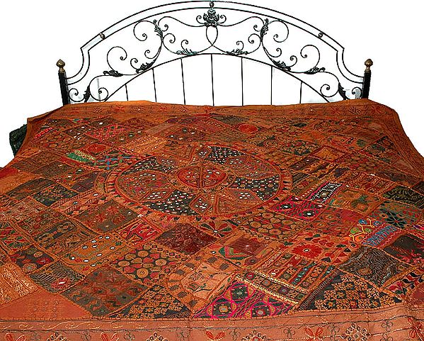 Heavy Gujarati Bedcover from Kutch with Mirrors and Threadwork