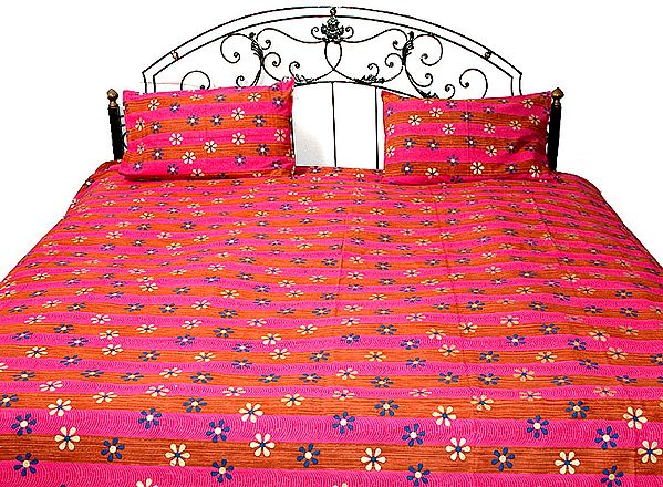 Hot-Pink Floral Printed Bedspread