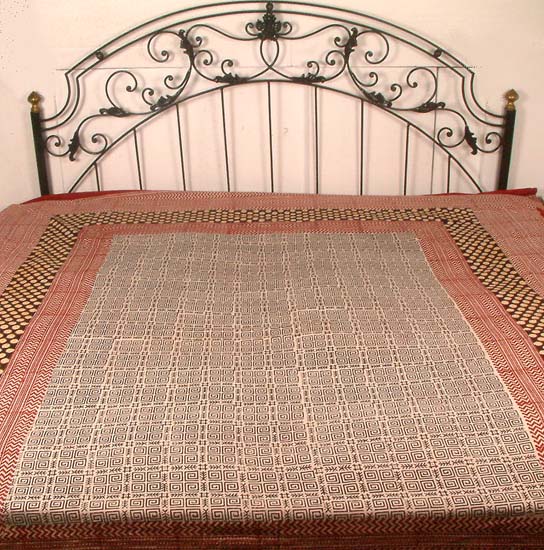 Ivory and Red Sanganeri Bedspread