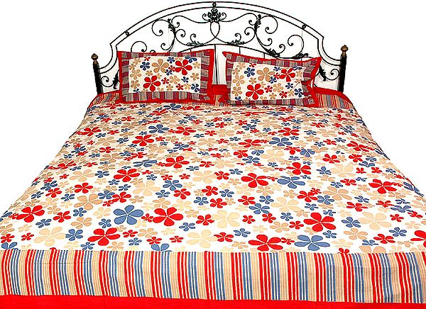 Ivory Bedspread with Large Printed Flowers