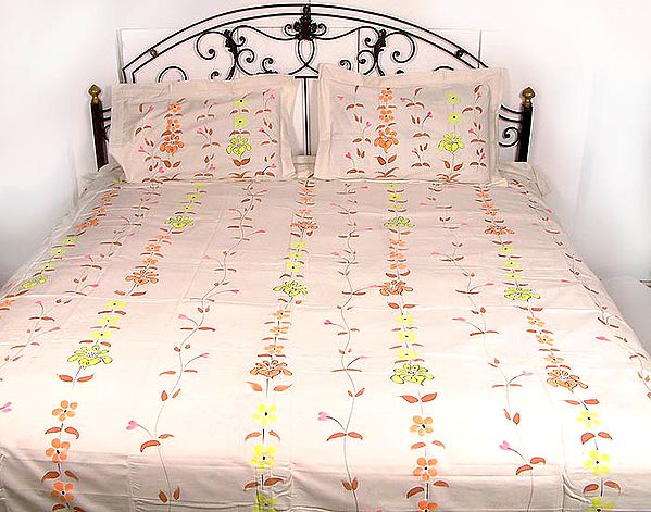 Ivory Painted Floral Bedspread