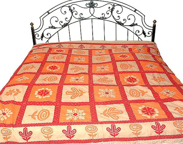 Kantha Stitch Bedspread with Floral Motifs