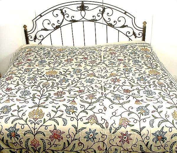 Kashmiri Bedcover Embroidered by Hand