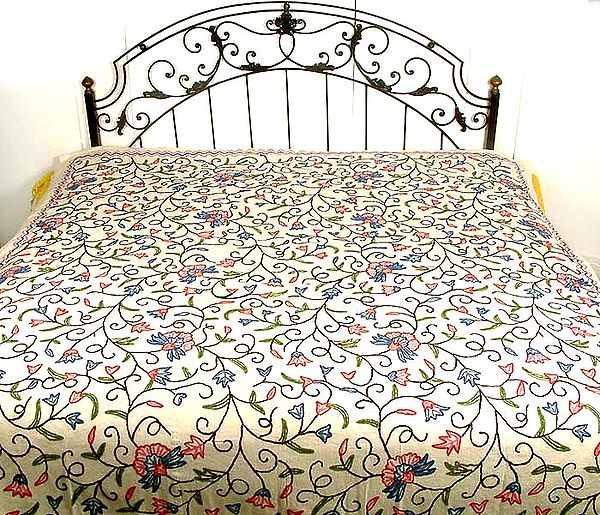 Kashmiri Bedcover Embroidered by Hand
