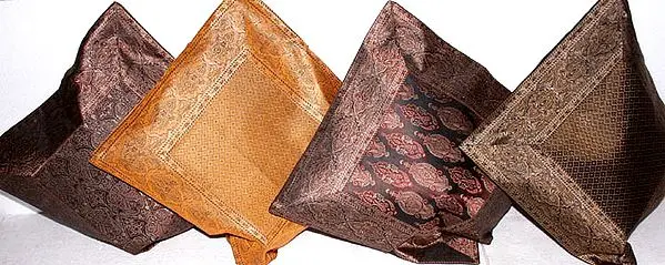Lot of Four Banarasi Cushion Covers with Brocade Weave