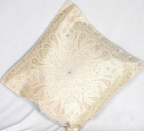 Mughal Design Woven on a Banarasi Cushion, with Sequins