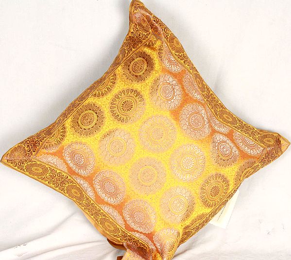 Golden Brown Cushion Cover with Dense Tanchoi Weave