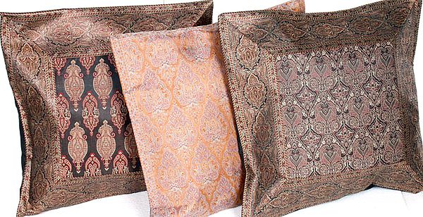 Lot of Three Densely Woven Cushion Covers from Banaras