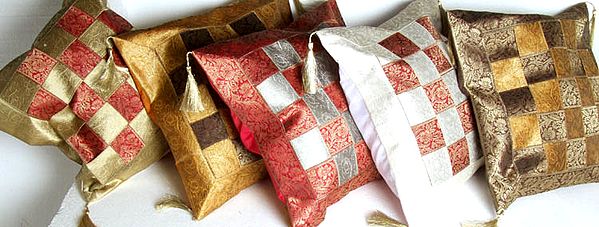 Lot of Five Matted Cushion Covers with Brocade Weave