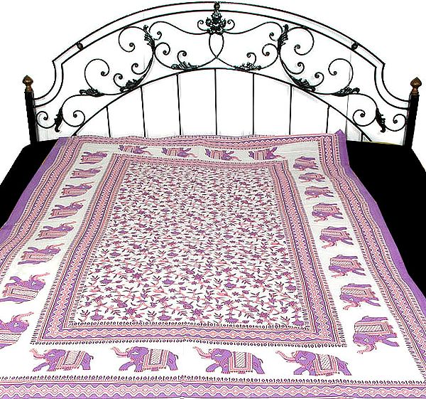 Lavender and Ivory Single Bed Printed Bedspread