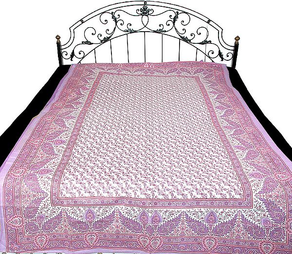 Lavender on White Single Bedspread from Sanganer