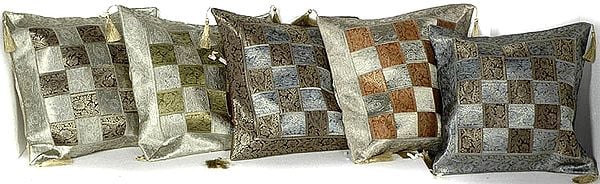 Lot of Five Cushion Covers with Brocade Weave