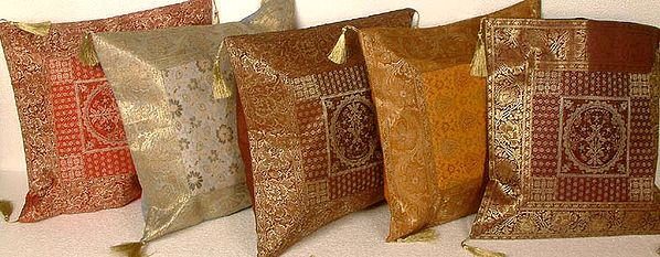 Lot of Five Cushion Covers with Brocade Weave