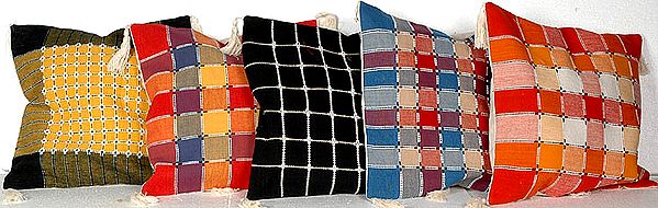 Lot of Five Cushion Covers with Jacquard Weave