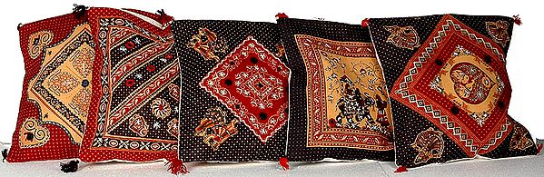 Lot of Five Printed Cushion Covers from Sanganer