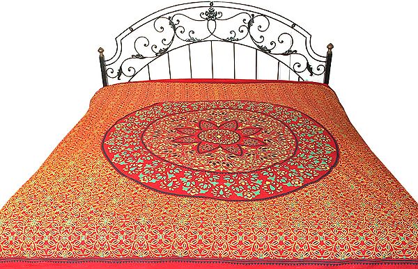 Maroon Floral Bedspread with Chunri Print