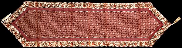 Maroon Table Runner from Banaras with Tanchoi Weave
