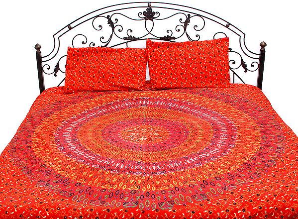 Mars-Red Bedspread from Pilkhuwa with Printed Floral Motiffs