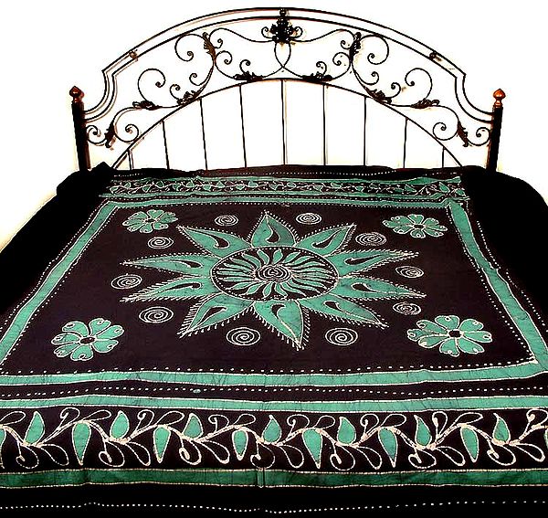 Midnight Blue and Green Batik Bedspread