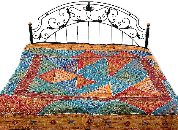 Multi-Color Bedcover from Kutch with Mirrors and Beads