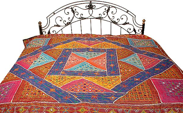 Multi-Color Bedcover from Kutch with Mirrors and Beads