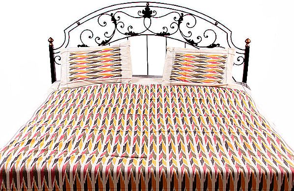 Multi-Color Bedspread with Ikat Weave Hand-Woven in Pochampally