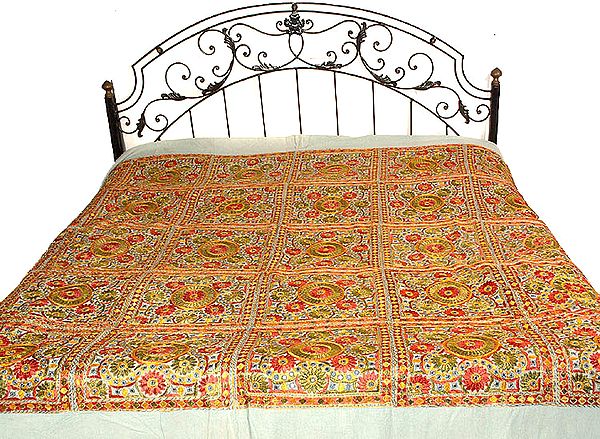 Multi-Color Bedspread with Mirrors and Embroidery All-Over