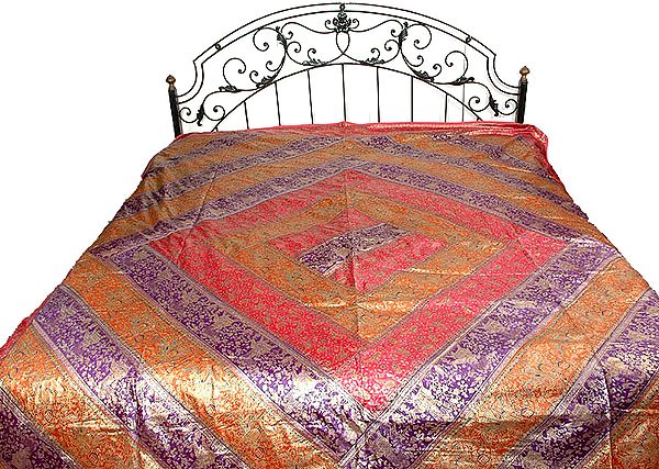 Multi-Color Bedspread with Printed Procession in Gold Paint