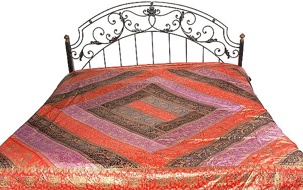 Multi-Color Bedspread with Printed Procession in Gold Paint