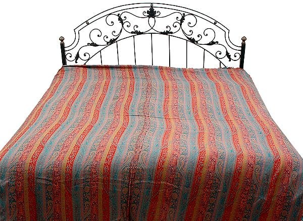 Multi-Color Double-Sided Pure Wool Jamawar Bedspread