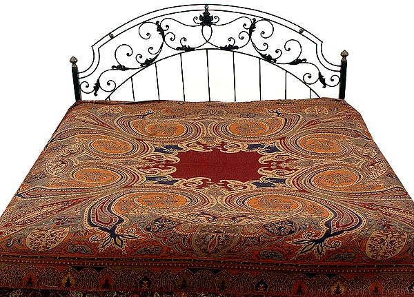Multi-Color Jamawar Bedspread with Akbari Design