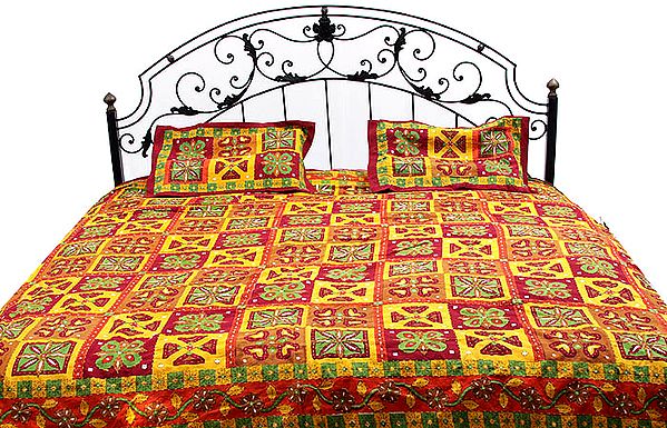Multi-Color Kantha Stitch Bedspread