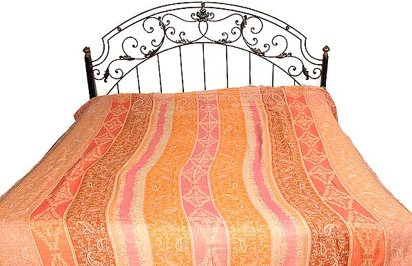 Multi-Color Pure Wool Jamawar Bedspread