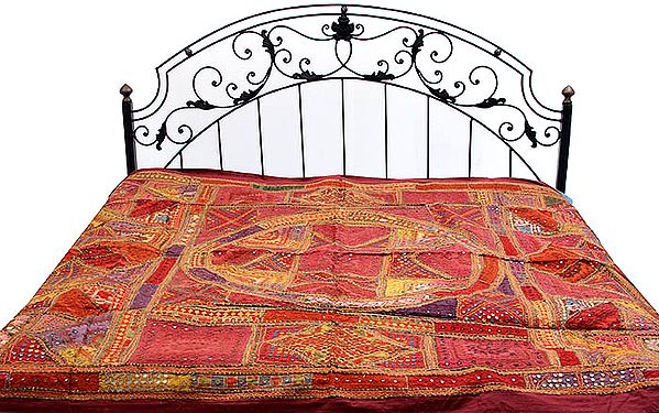 Multi-Color Solar Bedcover from Kutch with Mirrors and Antiquated Thread Work