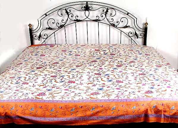 Multi-Colored Bedspread with Vegetative Motifs