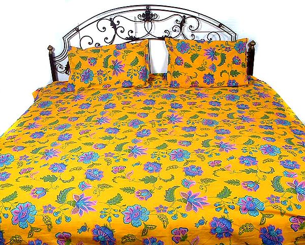 Mustard Floral Printed Bedspread