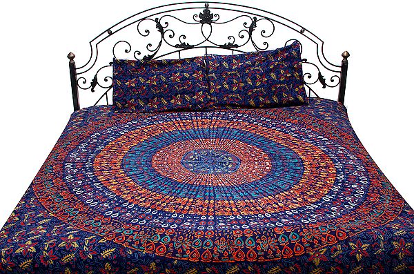 Navy Blue Bedspread From Pilkhuwa with Large Printed Mandala