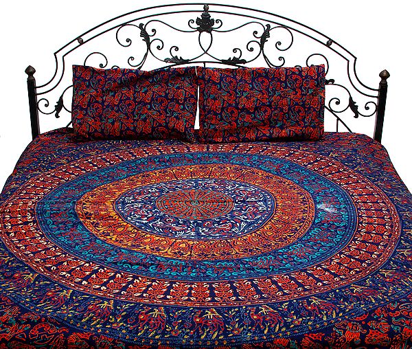 Navy-Blue Bedspread from Pilkhuwa with Printed Camels