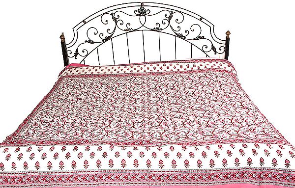 Orchid and Ivory Printed Bedspread from Sanganer