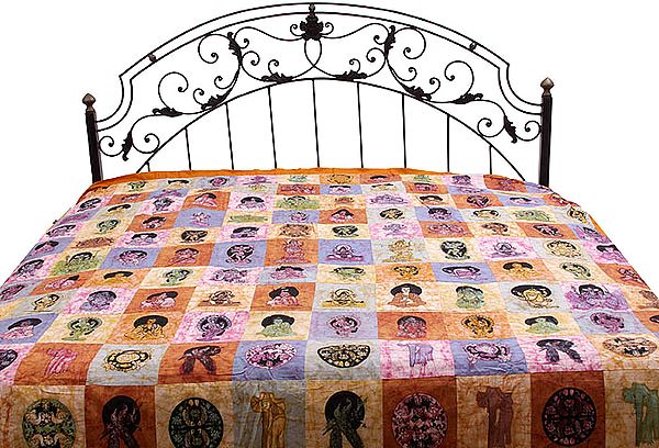 Patchwork Batik Bedspread with Hindu Deities