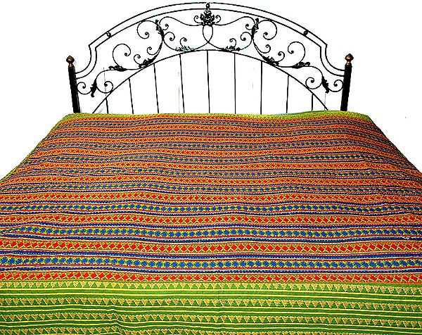 Printed Bedspread with Kantha Stitch