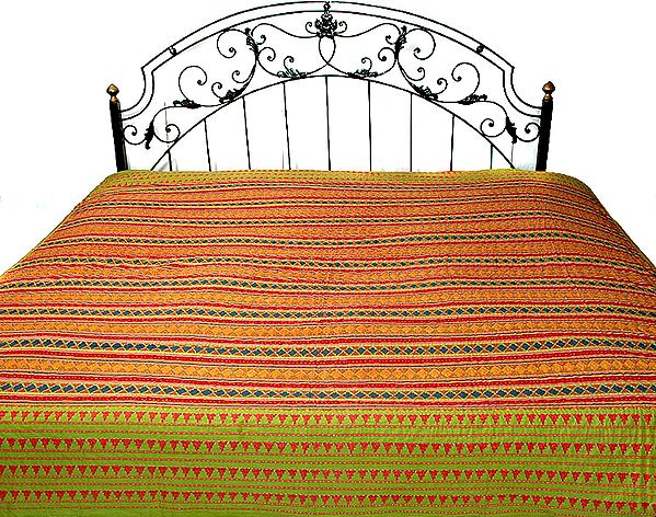 Printed Bedspread with Kantha Stitch