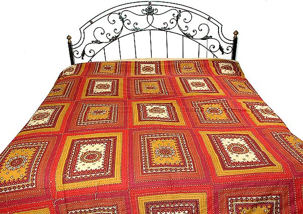 Printed Mandalas on a Bedspread with Kantha Stitch