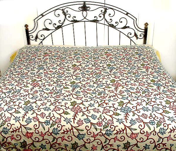 Pure Cotton Bedcover with Kashmiri Embroidery