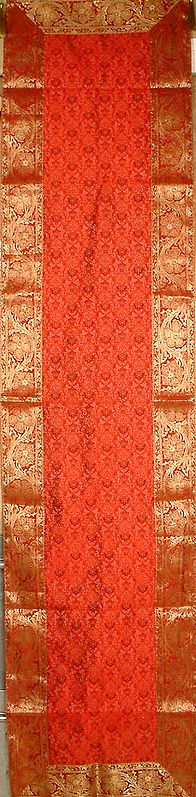 Red and Golden Table Runner with Golden Thread Weave