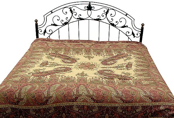 Reversible Jamawar Bedspread with Antique Design