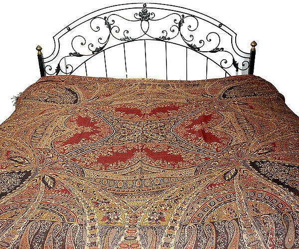 Reversible Jamawar Bedspread with Kashmiri Design
