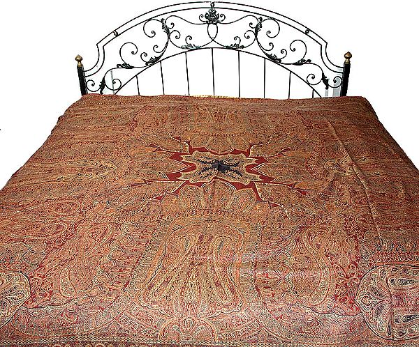 Reversible Jamawar Bedspread with Kashmiri Design