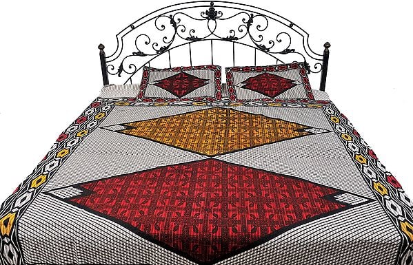 Rio-Red and Orange Bedspread from Pilkhuwa with Printed Rhomboids