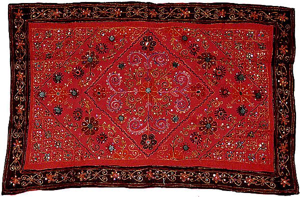 Ruby-Red Table Runner from Barmer with Embroidery and Mirrors